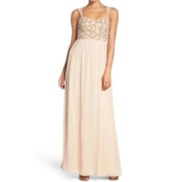 Adrianna Papell Rose champagne Beaded‎ Bodice Dress sz 4 wedding chiffon prom - Picture 9 of 16